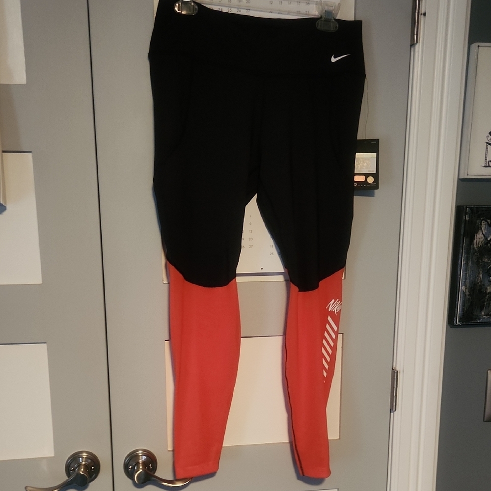 Nike Black and Orange Leggings (size XL)